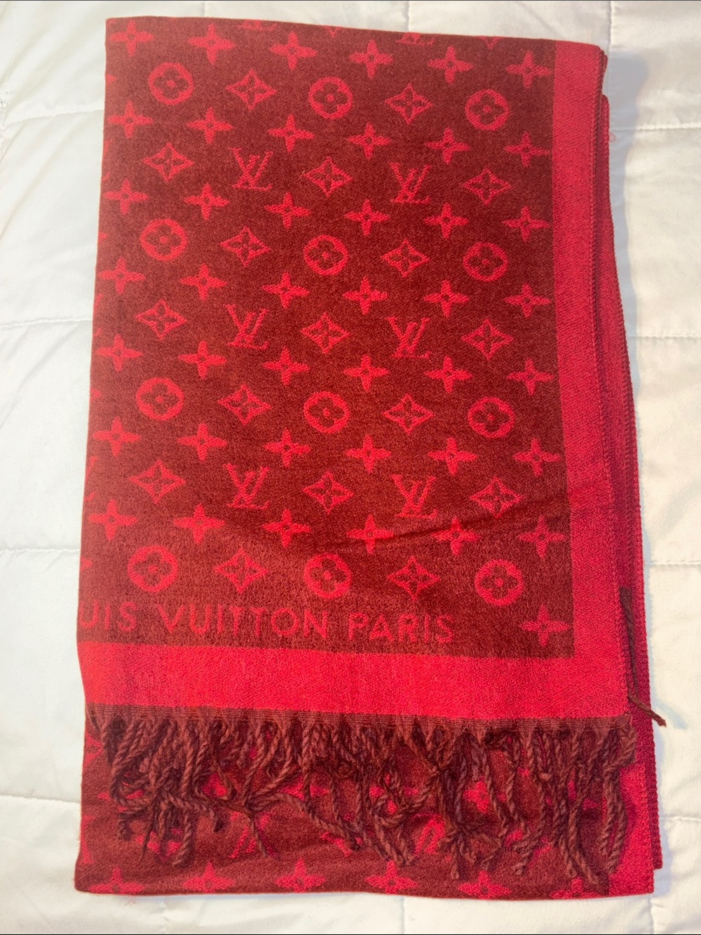 Brand New ! FASHION Red and Dark Red Monogram Fringe Scarf
